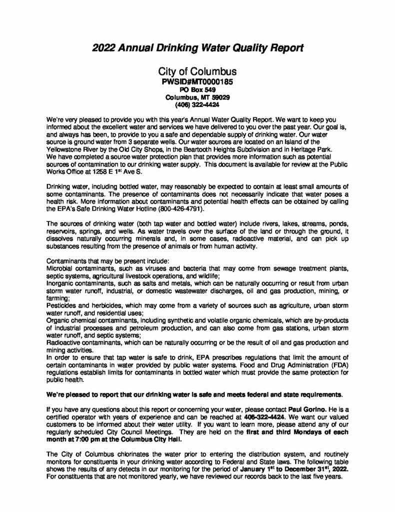 Water Quality Annual Report City of Columbus
